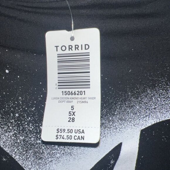 New Torrid 5xl Super Soft Black Open Front Kimono Cocoon Cardigan Lightning Bolt - Picture 5 of 5